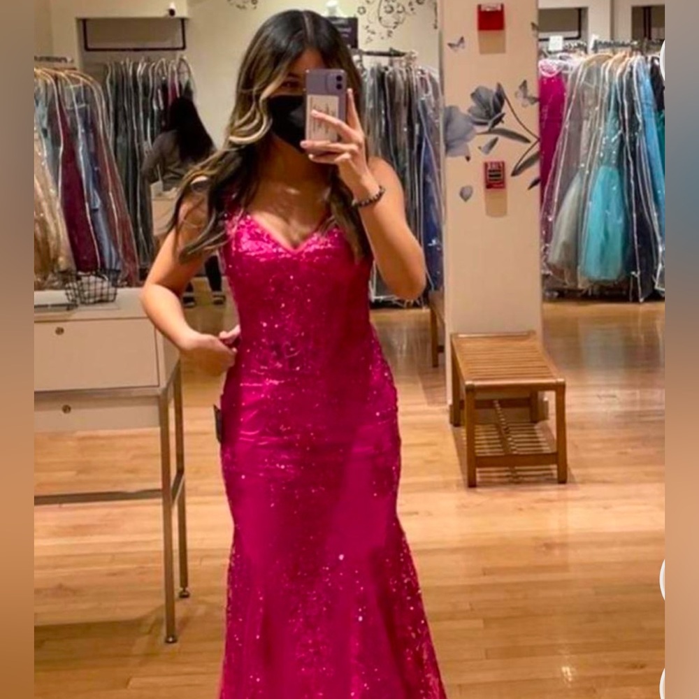 sparkly pink prom dress Ladivine By Cinderella Divine Style J810 Floras Bridal
